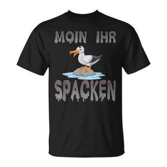 Moin Ihr Spacken Norden Seagull Flat German Slogan T-Shirt - Seseable