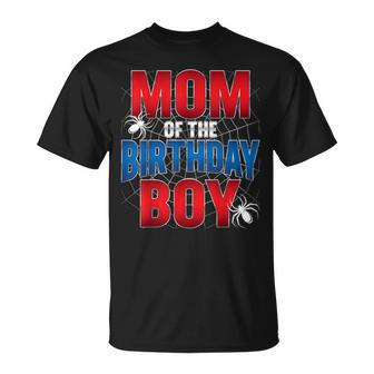 Mom Of The Birthday Boy Costume Spider Web Birthday Party T-Shirt | Mazezy