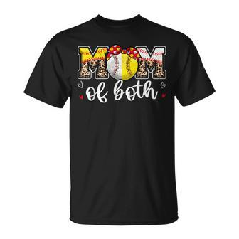 Mom Of Both Leopard Game Day Baseball Softball Mother's Day T-Shirt - Seseable