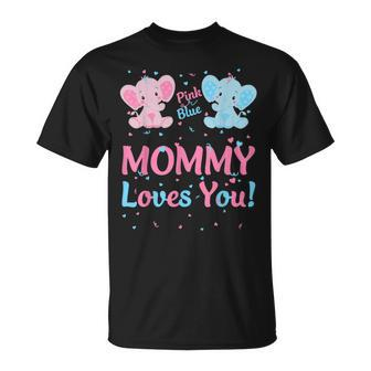 Mommy Gender Reveal Elephant Pink Blue Matching Family Mom T-Shirt | Mazezy