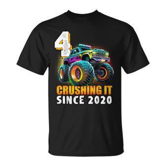 Monster Truck 4 Year Old Boys 4Th Birthday Party Born 2020 T-Shirt | Mazezy