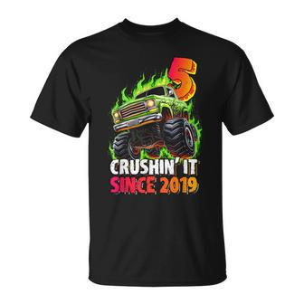 Monster Truck 5 Year Old Boys 5Th Birthday Party Born 2019 T-Shirt | Mazezy