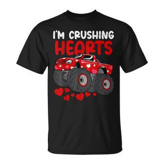 Monster Truck Crushing Crush Hearts Day Happy Valentines T-Shirt - Seseable