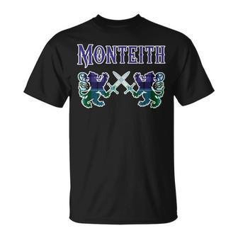 Monteith Scottish Clan Lion Family Name Tartan Kilt T-Shirt - Seseable