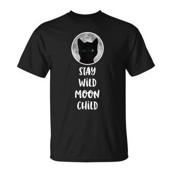Moon & Cat Head Stay Wild Moon Child T-Shirt - Monsterry UK