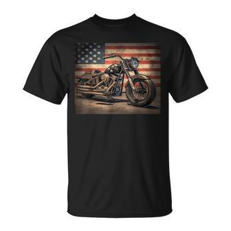 Motorcycle Usa Flag Retro Biker T-Shirt - Monsterry