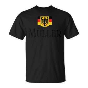 Müller Surname German Family Name Heraldic Eagle Flag T-Shirt - Seseable