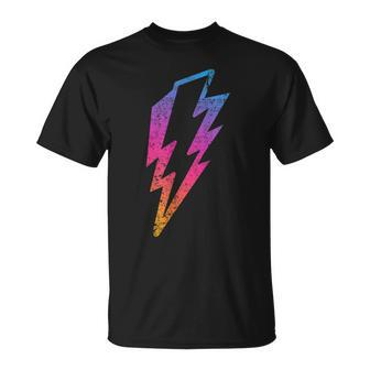 Multicolor Lightnings Powerful Distressed Bolts T-Shirt - Monsterry