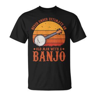 Musical Vintage Never Underestimate An Old Man With A Banjo T-Shirt - Thegiftio UK
