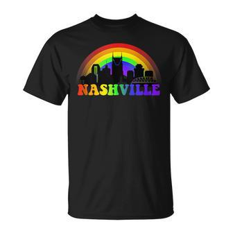 Nashville Pride Lgbtq Gay City Silhouette Rainbow T-Shirt - Monsterry DE