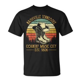 Nashville Tennessee Cowboy Boots Hat Country Music City T-Shirt - Seseable