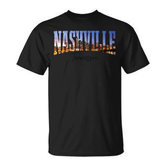 Nashville Tennessee Skyline Photograph Vintage Music City T-Shirt - Monsterry