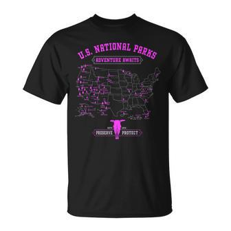 National Parks Map American Hiking Camping T-Shirt - Monsterry CA