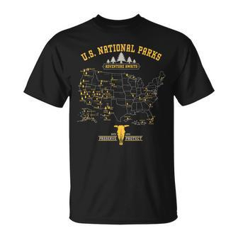 National Parks Map Vintage American Hiking Camping T-Shirt - Monsterry