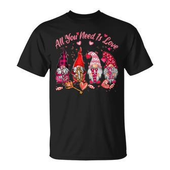 All You Need Is Love Gnomies Valentines Day Girls Womens T-Shirt - Monsterry