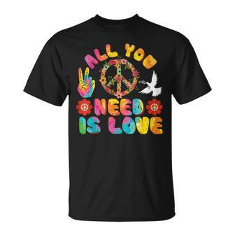 All You Need Is Love Tie Dye Peace Sign 60S 70S Peace Sign T-Shirt - Monsterry AU