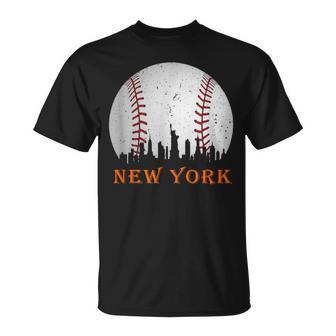 New York Ny Skyline Baseball Vintage Met At Gameday T-Shirt - Monsterry AU