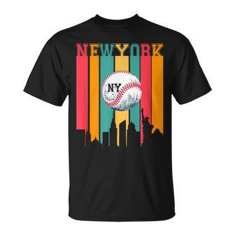 New York Ny Skyline Baseball Vintage Retro Met At Gameday T-Shirt - Thegiftio UK