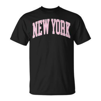 New York Souvenir Pink Retro Preppy Throwback Classic Womens T-Shirt - Seseable