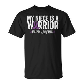 My Niece Is A Warrior Epilepsy Awareness Purple Ribbon T-Shirt - Seseable