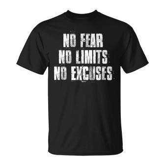 No Fear No Limits No Excuses Motivational Gym Fitness T-Shirt - Monsterry CA