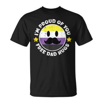 Nonbinary Mustache Im Proud Of You Free Dad Hugs Enby T-Shirt - Monsterry CA