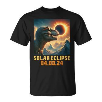 North America T Rex Dinosaur Glasses Solar Eclipse 4 08 24 T-Shirt - Monsterry