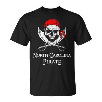 North Carolina Pirate Skull And Crossbones Flag State Pride T-Shirt - Monsterry DE