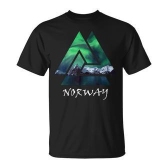 Norway Northern Lights Geometric Travel T-Shirt - Monsterry UK