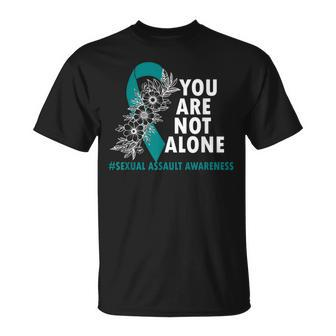 You Are Not Alone Sexual Assault Awareness Month Teal Ribbon T-Shirt | Mazezy