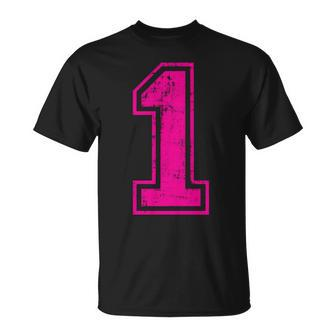 Number 1 One Varsity Distressed Vintage Sport Team Player's T-Shirt - Monsterry