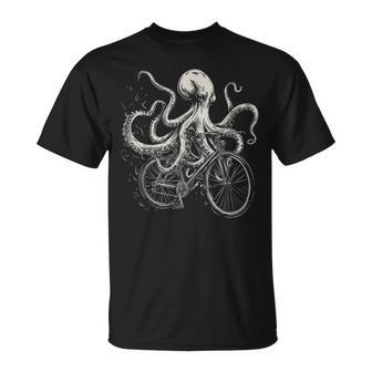 Octopus On Bicycle Cycling Squid Road Bike Cyclist T-Shirt - Monsterry