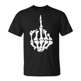Offensive Rude Biker Skeleton Middle Finger Back Print T-Shirt - Thegiftio UK