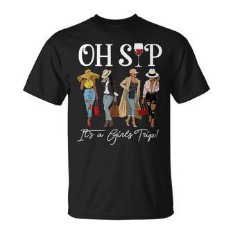 Oh Sip It's A Girls Trip Fun Wine Party Black Queen T-Shirt - Monsterry CA