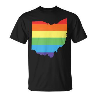 Ohio Gay Pride Flag In State Shape Lgbtq Ohioans T-Shirt - Monsterry AU