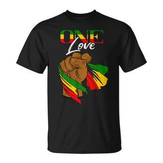 One Love Handfist Jamaica Reggae Music Lover Rasta Reggae T-Shirt - Seseable