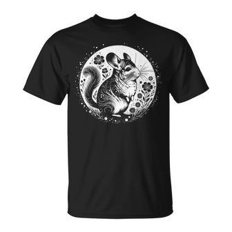 Ornate Chinchilla With Moon And Flowers T-Shirt - Seseable