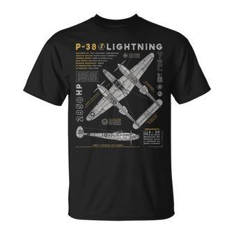 P-38 Lightning Vintage P38 Fighter Aircraft Ww2 Aviation T-Shirt - Monsterry