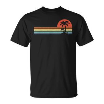 Palm Tree Retro Style Apparel Tropical Beach Island Stripes T-Shirt - Monsterry DE