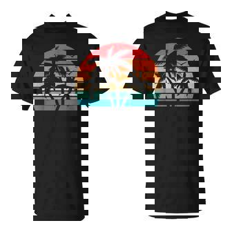 Palmier Tropical Hawaïen Rétro Coucher De Soleil Plage Hawaïenne T-Shirt - Cadeauxyz