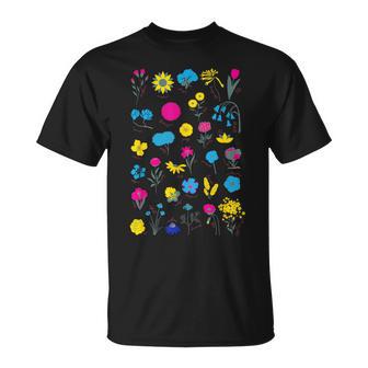 Pan Pride Flower Subtle Pansexual Flag Pan Wife Energy T-Shirt - Monsterry