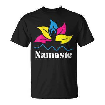 Pan Pride Subtle Pansexual Yoga Lotus Flower Namaste Yogi T-Shirt - Monsterry