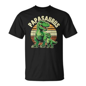 Papasaurus T Rex Dinosaur Papa Saurus Father's Day Retro T-Shirt - Seseable