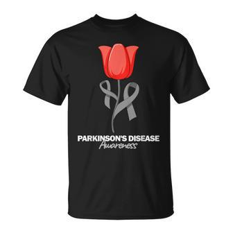 Parkinson's Disease Awareness April Month Red Tulip T-Shirt | Mazezy