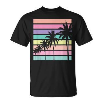 Pastel Retro Palm Tree Palm Tree Beach T-Shirt - Monsterry UK
