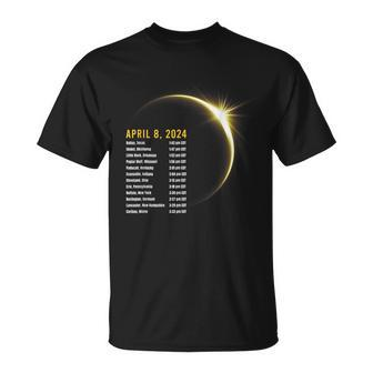 Path Timetable Totality 04 08 24 Total Solar Eclipse 2024 T-Shirt - Thegiftio UK