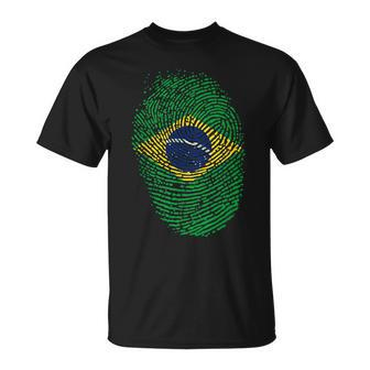 Patriotic Fingerprint Brazil Brazilian Flag T-Shirt - Monsterry DE