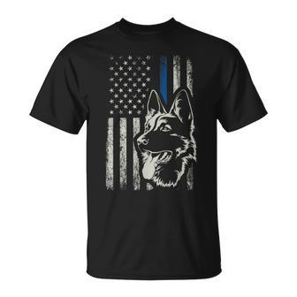 Patriotic German Shepherd K9 Unit Thin Blue Line Police T-Shirt - Monsterry
