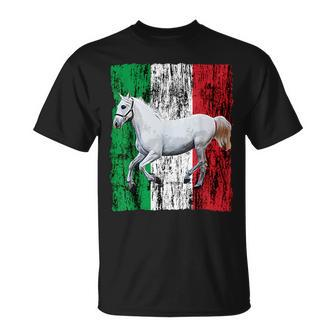 Patriotic Horse Italy Flag Distressed Italian White Horse T-Shirt - Monsterry DE