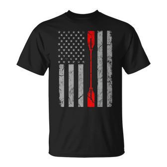 Patriotic Thin Red Line American Flag Kayak Kayaking Paddle T-Shirt | Mazezy